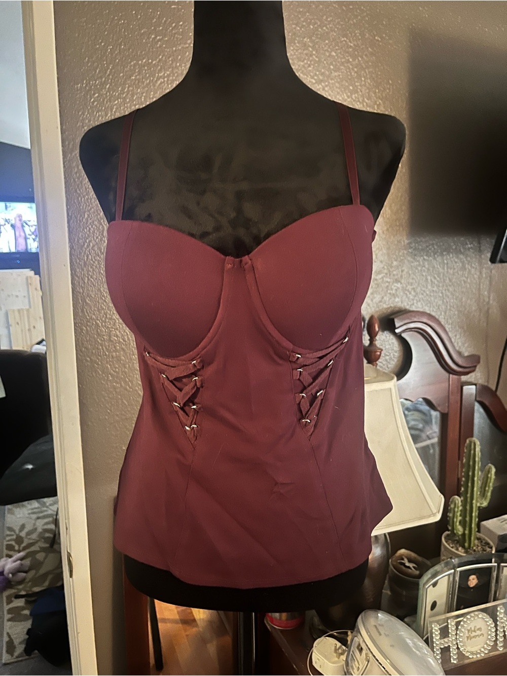 VENUS Burgundy Lace-Up Bustier Camisole